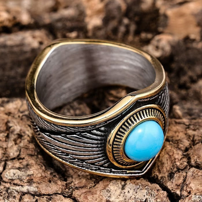 European and American retro turquoise personalized Indian style ring