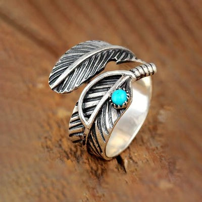 For Memorial S925 Guardian Angel Turquoise Feather Ring