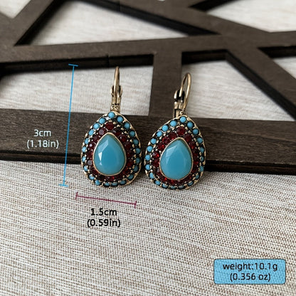 Vintage Teardrop Turquoise Halo Drop Earrings