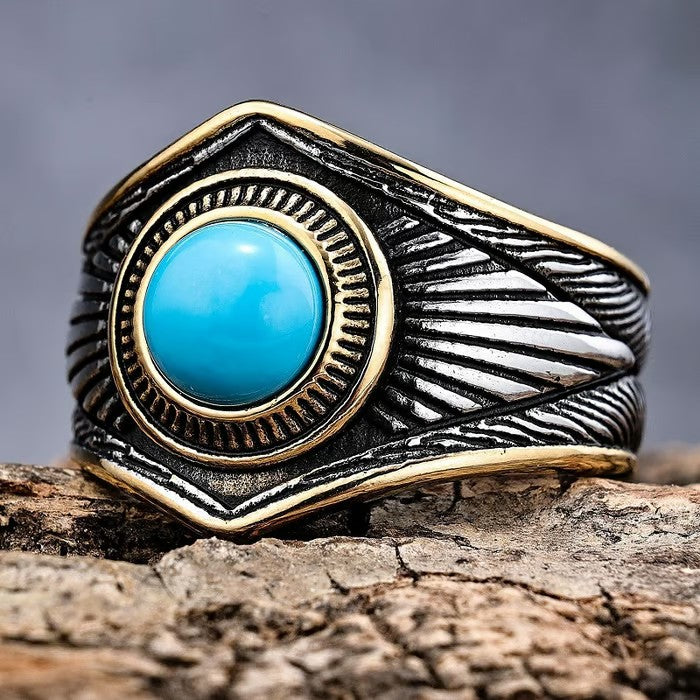European and American retro turquoise personalized Indian style ring