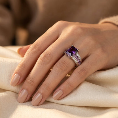 Silver Amethyst Channel Ring