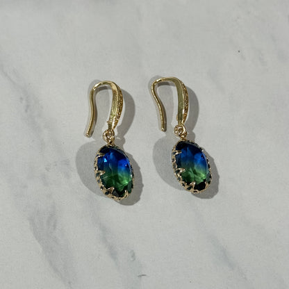 Elegant Vintage Inspired Oval Green Crystal Drop Earrings