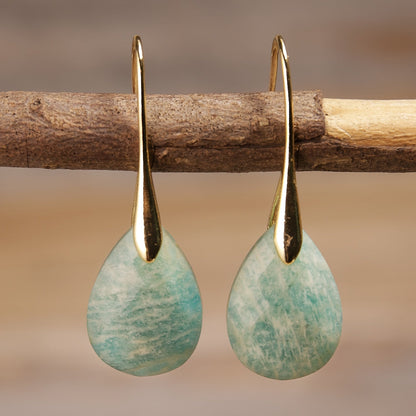 Elegant Natural Stone Amazonite Teardrop Earrings
