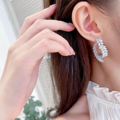 14K Gold-Plated Exquisite Crystal Heart Wheat Earrings