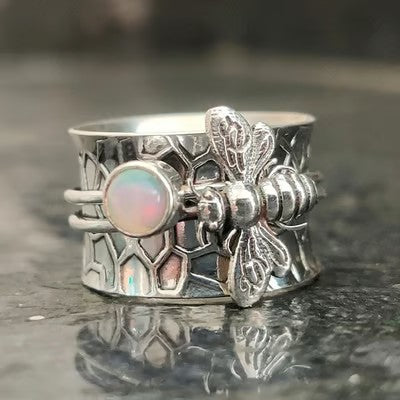 925 Bee Gemstone Meditation Spinner Ring