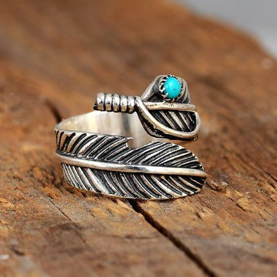 For Memorial S925 Guardian Angel Turquoise Feather Ring
