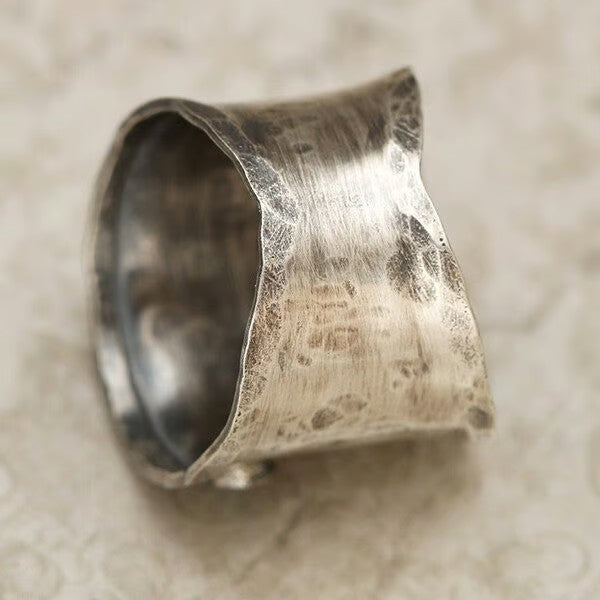 Bird Flower Wide Band Silver Ring