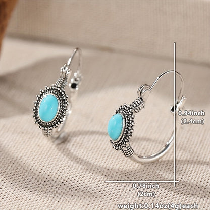 Vintage Retro Style Elongated Turquoise Round Splicing Earrings