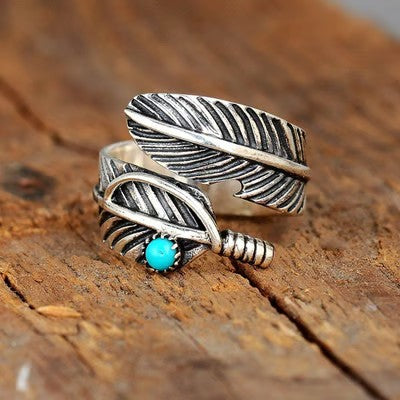 For Memorial S925 Guardian Angel Turquoise Feather Ring