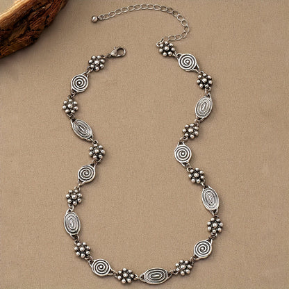 Bohemian Floral Swirl Spiral Pattern Short Choker Necklace