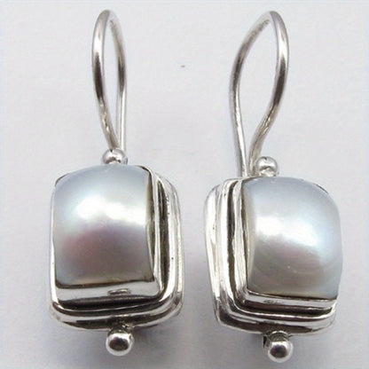 Elegant Bohemian Square Pearl Drop Earrings