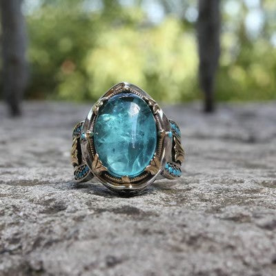925 Luxury Sapphire Carving Ring