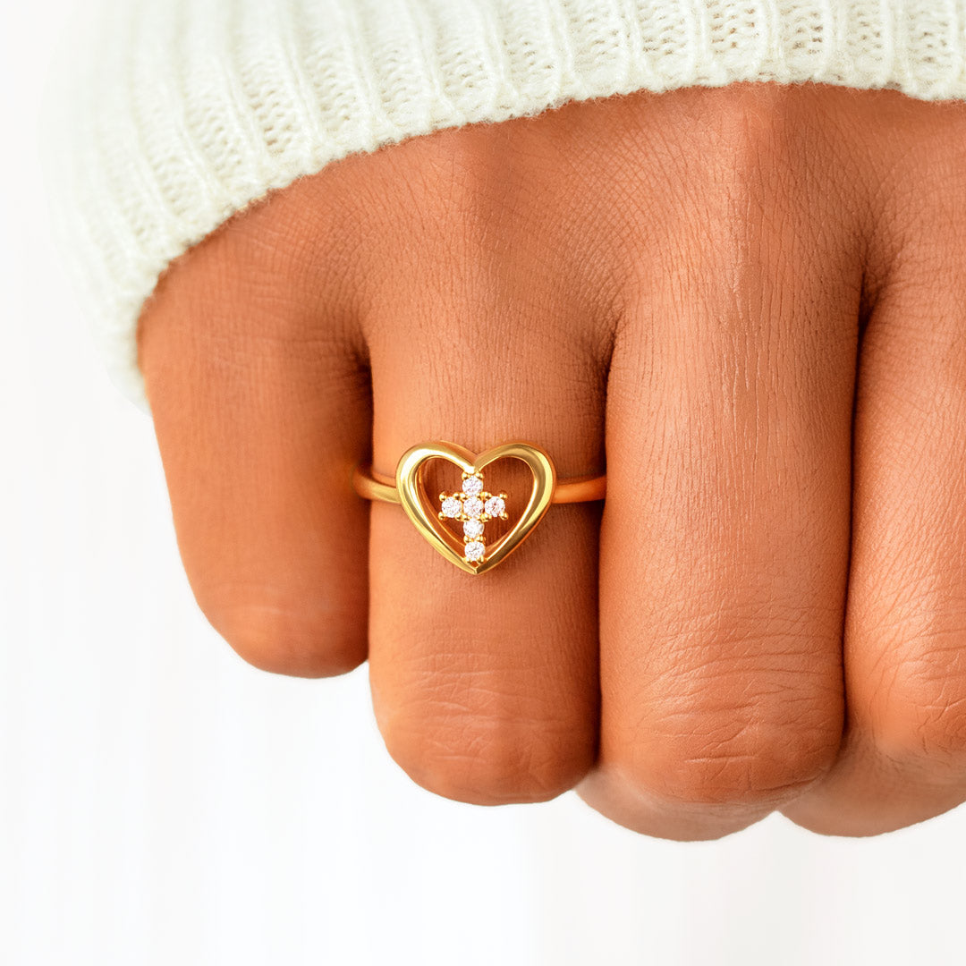 Trust In the Lord Cross In Heart Ring