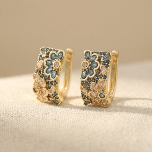 Vintage Blue Zirconia Hoop Earrings