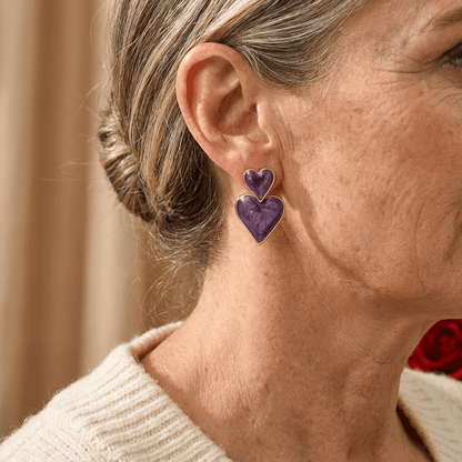 Elegant Bohemian Purple Double Heart Drop Earrings