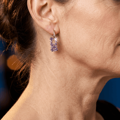 Elegant Purple Zirconia Gold Plated Hoop Earrings