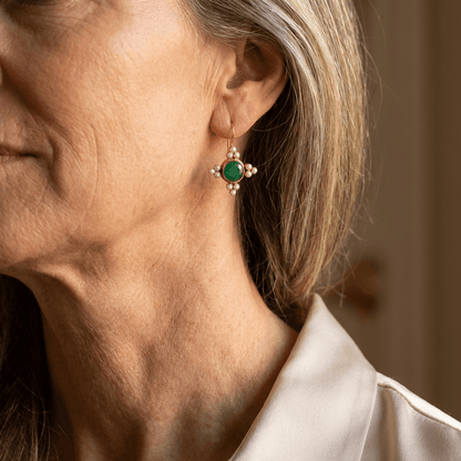 Vintage Green Crystal & Pearls Earrings
