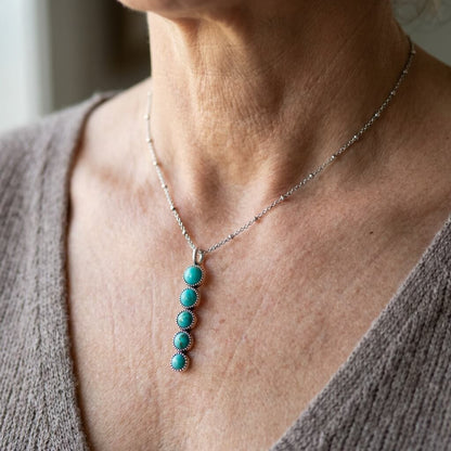 Vintage Ethnic Turquoise Geometric Pattern Pendant Necklace