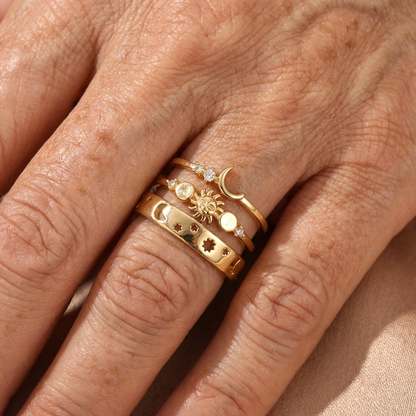 Vintage Style Half Moon Inlaid Zirconia Stackable Ring Set