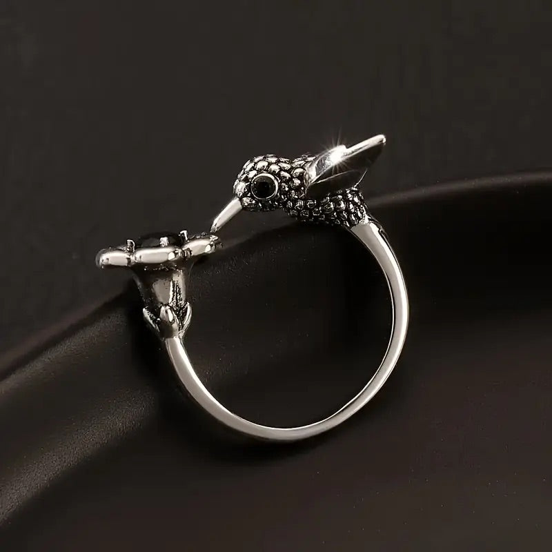 Hummingbird and Flower Open Ring