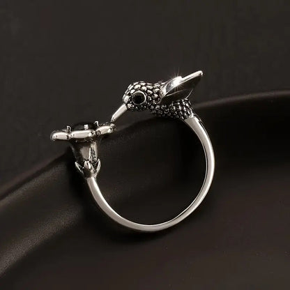 Hummingbird and Flower Open Ring