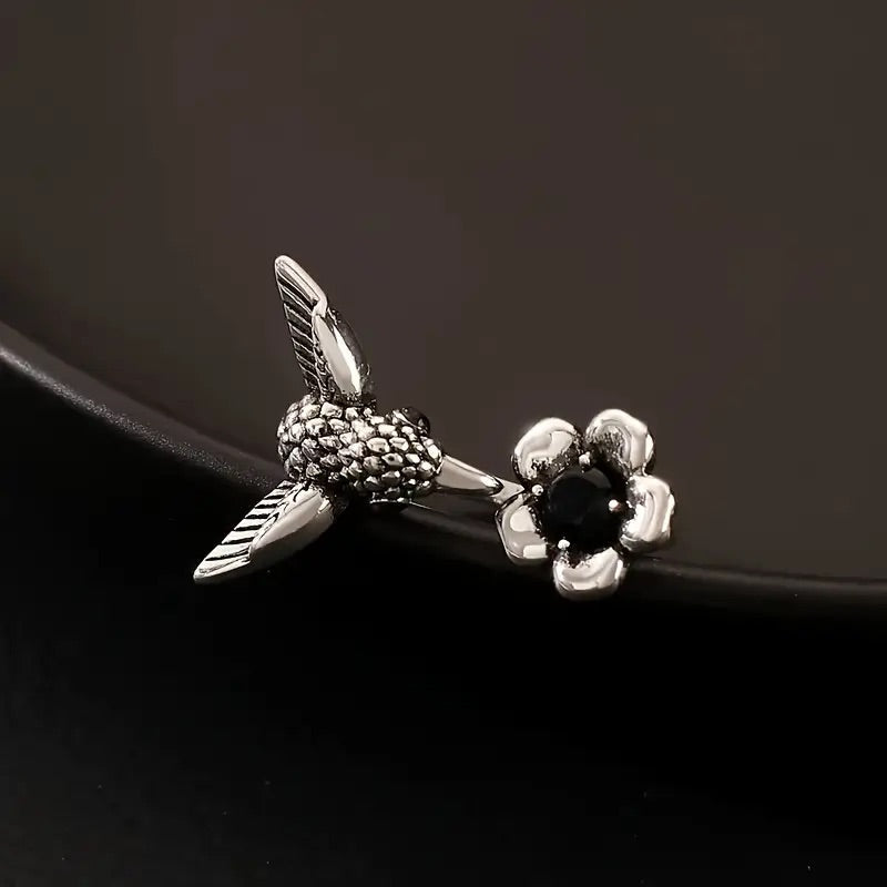 Hummingbird and Flower Open Ring
