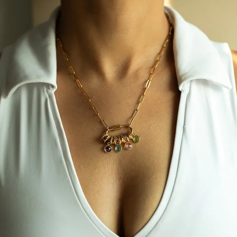 Carabiner Personalized Name Birthstone Necklace