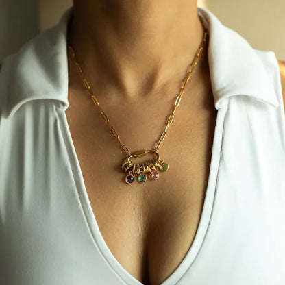 Carabiner Personalized Name Birthstone Necklace