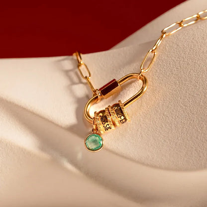 Carabiner Personalized Name Birthstone Necklace