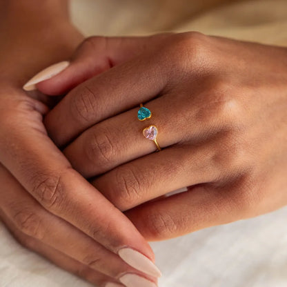 FOR FRIEND- YOU'RE MY FAVORITE BITCH DOUBLE HEARTS CUSTOM BIRTHSTONES RING