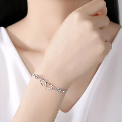 Mother And Daughter Birthstone Custom Double Diamond & Heart Bracelet