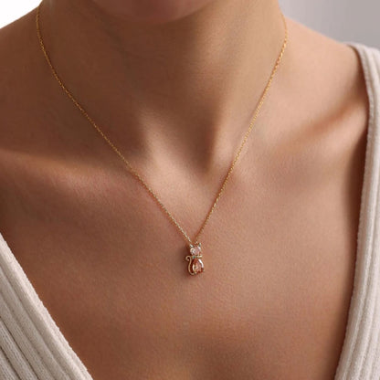 For Cat Lover-Birthstone Kitten Necklace