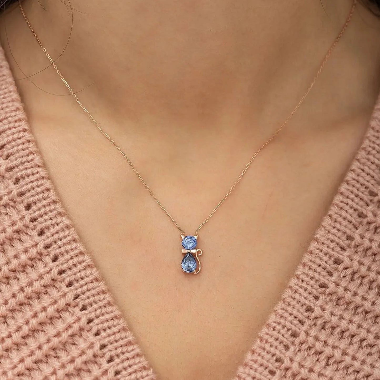 For Cat Lover-Birthstone Kitten Necklace