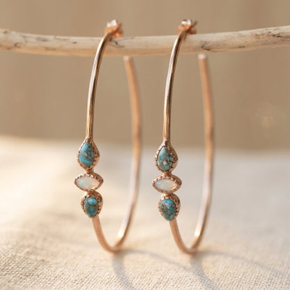 Turquoise  Handmade Boho Hoop Stone Earrings