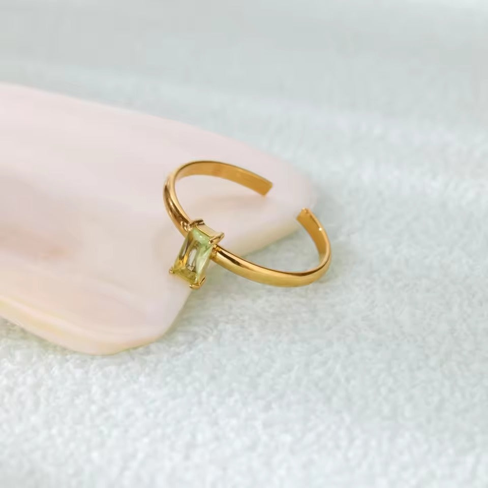 Adjustable Delicate Golden Ring with Colorful Gem