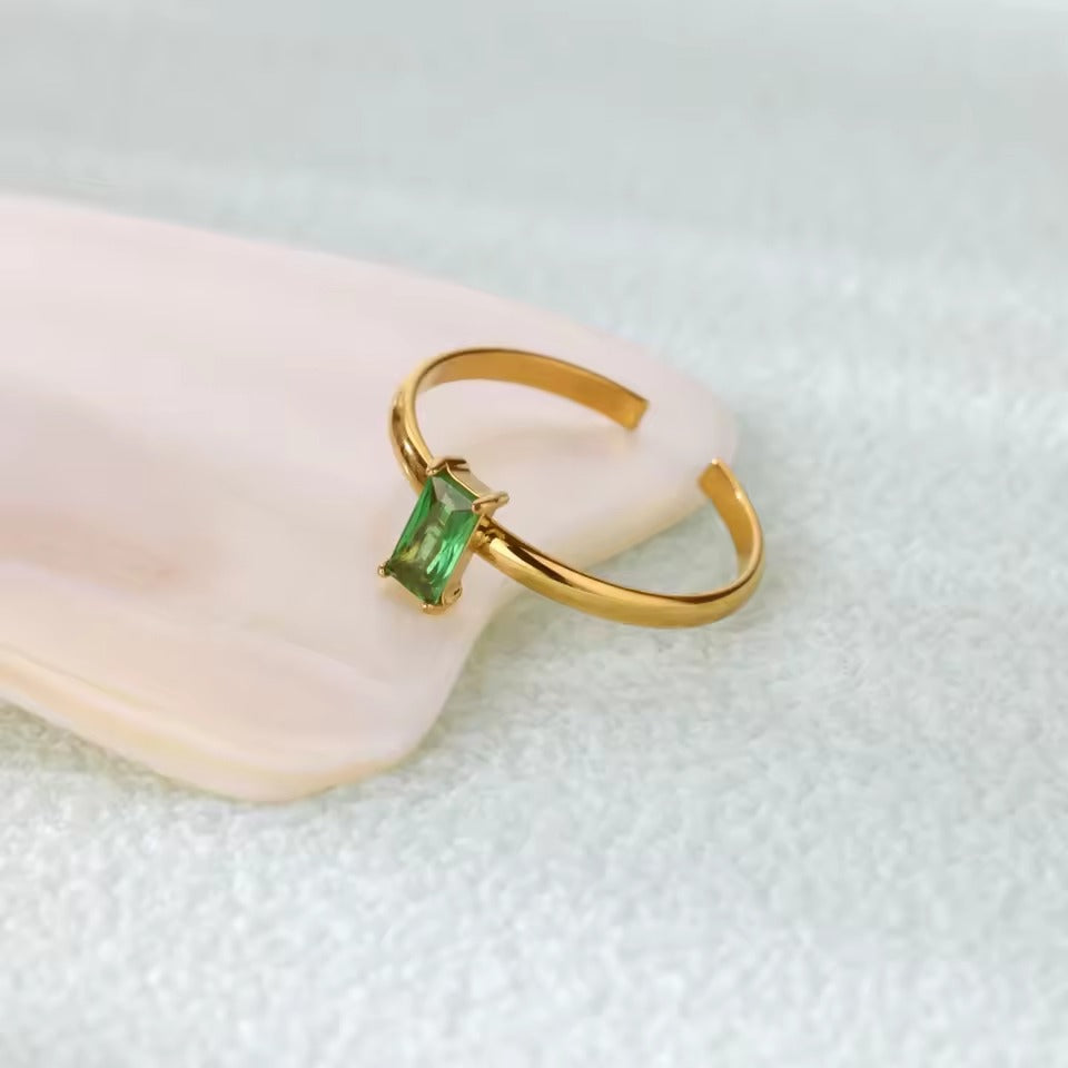 Adjustable Delicate Golden Ring with Colorful Gem
