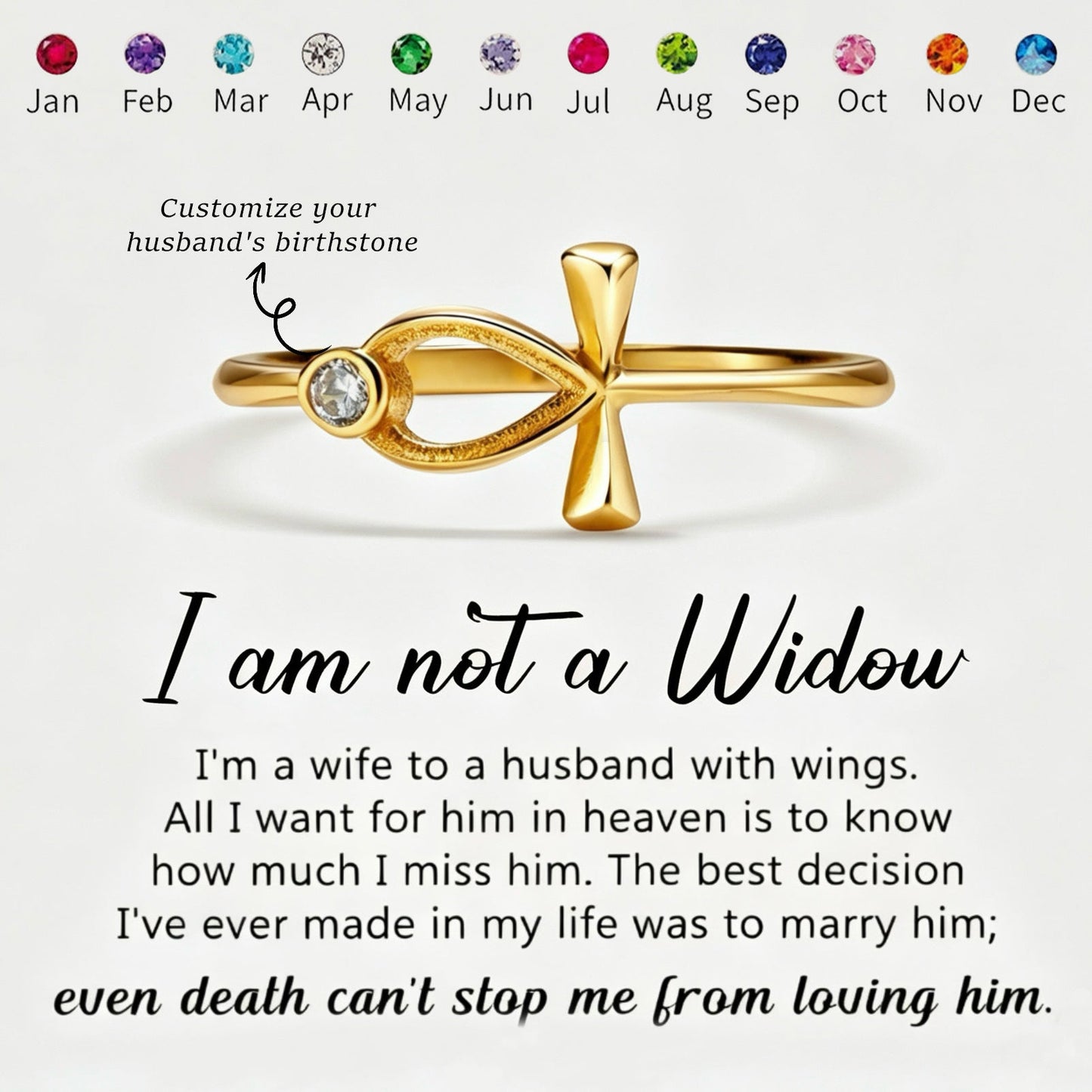 For Memorial- I'm a Wife to a Husband Custom Birthstone Cross Ring