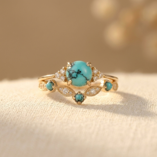Elegant Vintage Turquoise Statement Gold Plated Ring