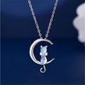 Moonstone Crescent Cat Necklace