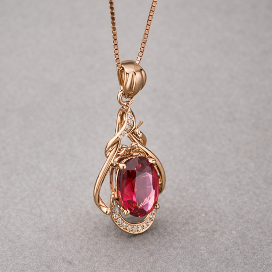 Exquisite Red Crystal Gold Necklace