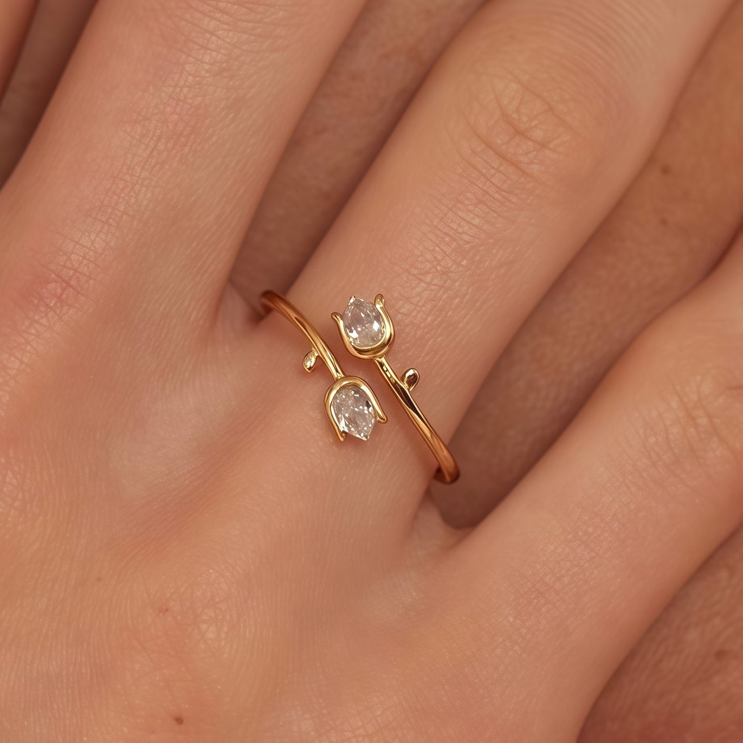 🌷Mother&Daughter Double Birthstones Tulip Ring