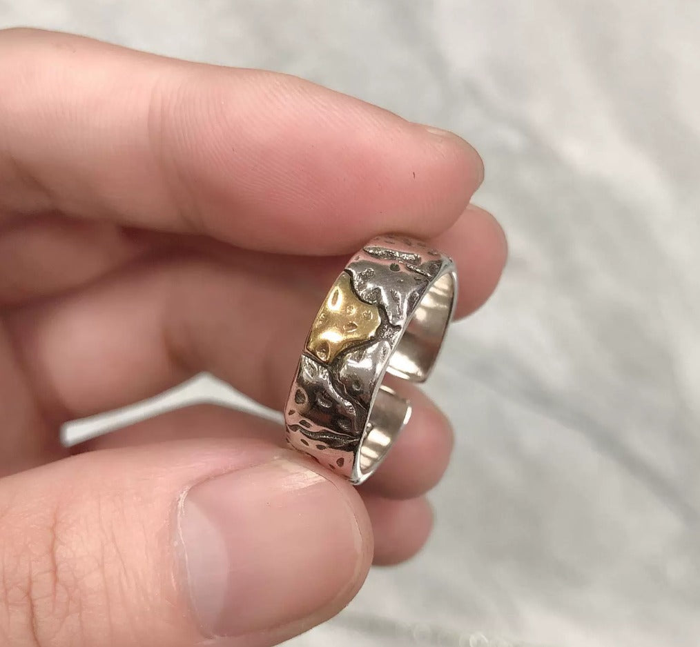 Adjustable Vintage Silver Gold Forged Ring