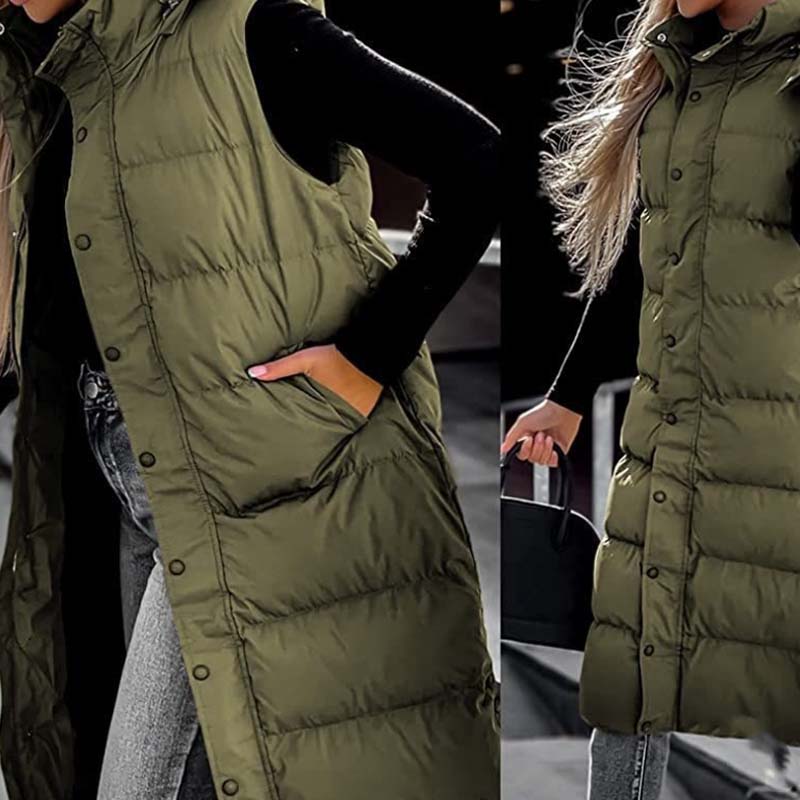Lumi™ | Puffer Vest Quilted Hooded Maxi Length Button Down