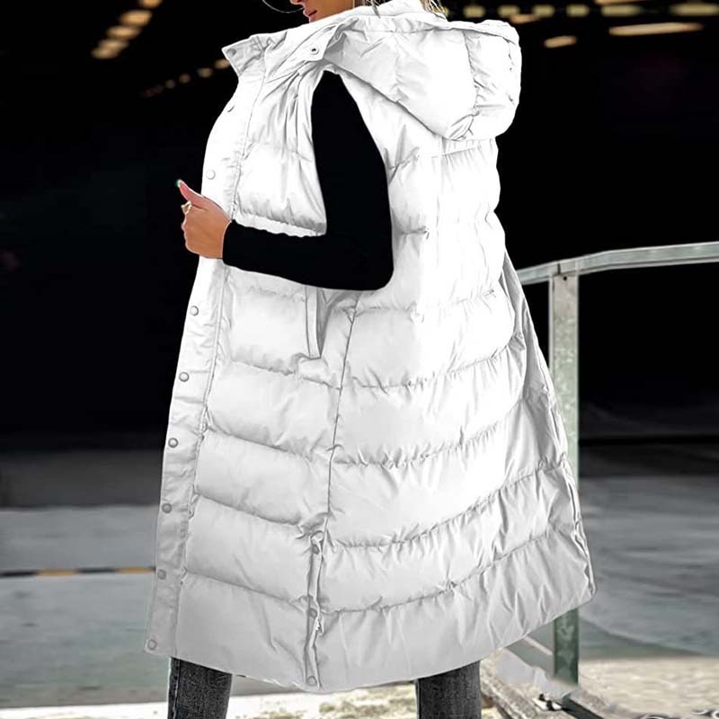 Lumi™ | Puffer Vest Quilted Hooded Maxi Length Button Down