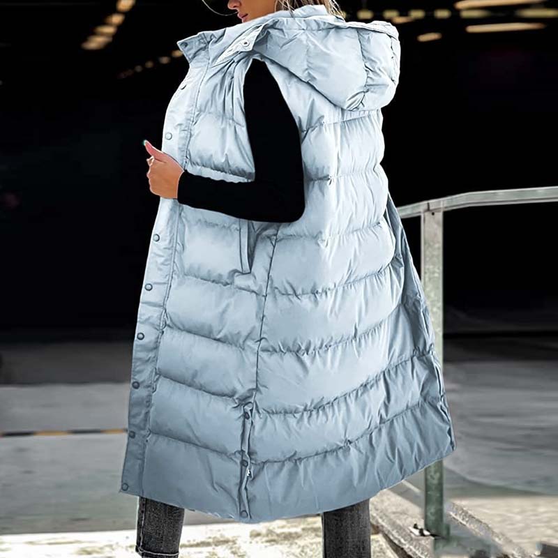 Lumi™ | Puffer Vest Quilted Hooded Maxi Length Button Down