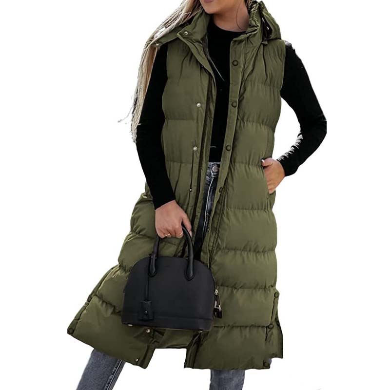 Lumi™ | Puffer Vest Quilted Hooded Maxi Length Button Down