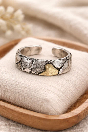 Adjustable Vintage Silver Gold Forged Ring